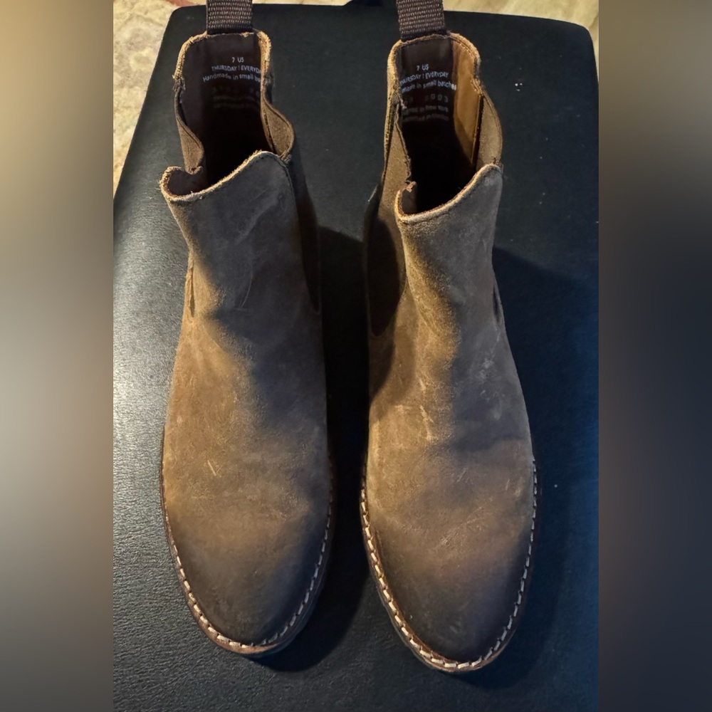 Thursday Boot Co brown nubuck booties with rubber grip soles size 7